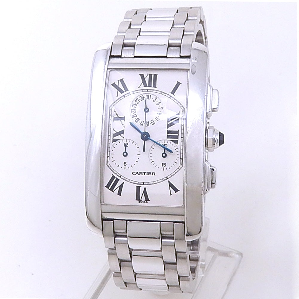 Cartier Tank Americaine W26033L1 18k White Gold Silver Dial: The Cartier Tank Americaine, Reference W26033L1, represents a stunning evolution of the iconic Tank lineage with its beautifully elongated and curved silhouette. Meticulously crafted in 18k white gold