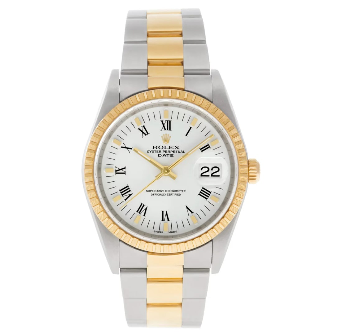Rolex Oyster Perpetual Date 15200 Two Tone White Roman Dial 34mm (1 of 2)