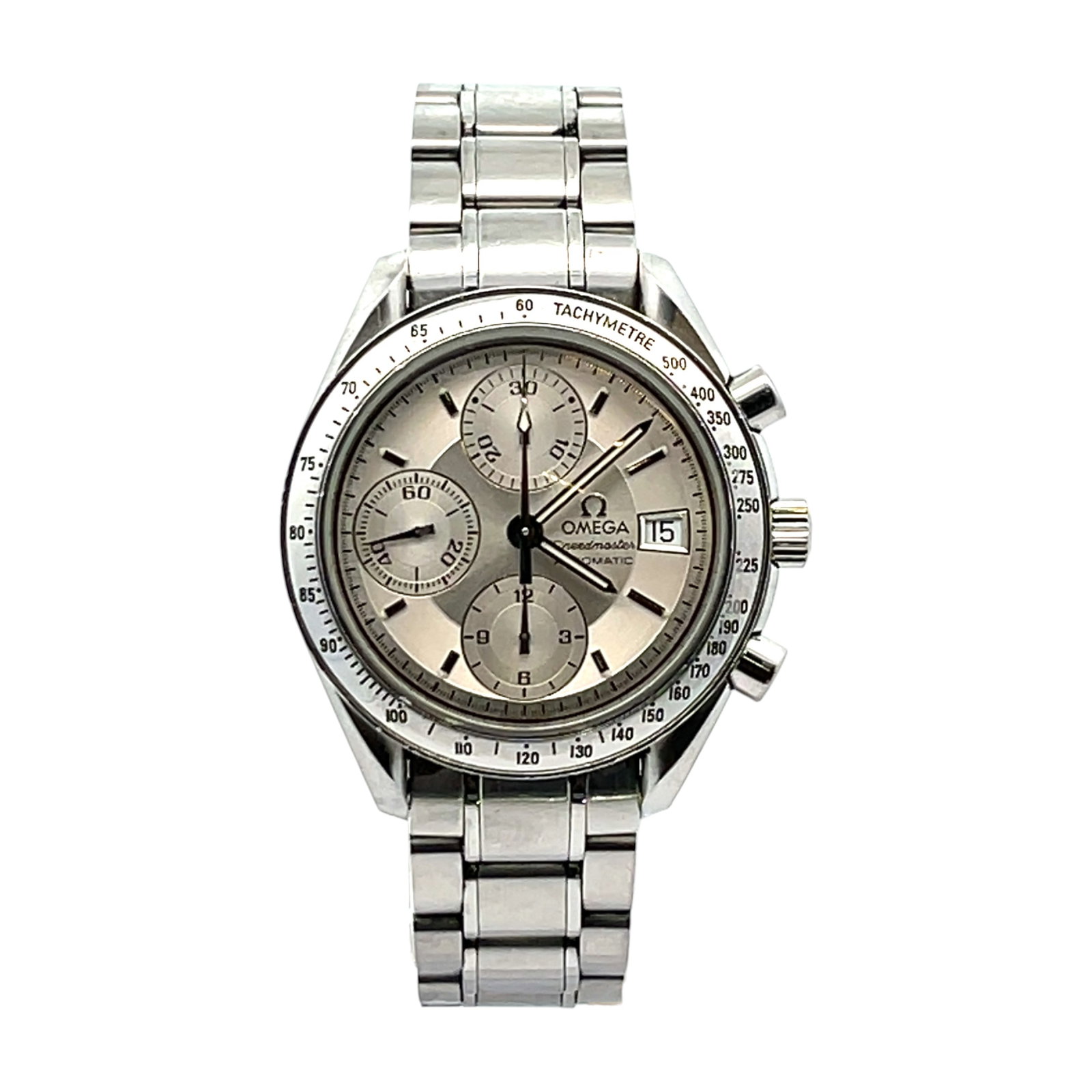 Omega Speedmaster Date Chronograph 3513.30.00 Stainless Steel Silver Dial: The Omega Speedmaster Date Chronograph, Reference 3513.30.00, is a masterful blend of sport functionality and timeless elegance. Housed in a robust stainless steel case, it features a crisp Silver dia