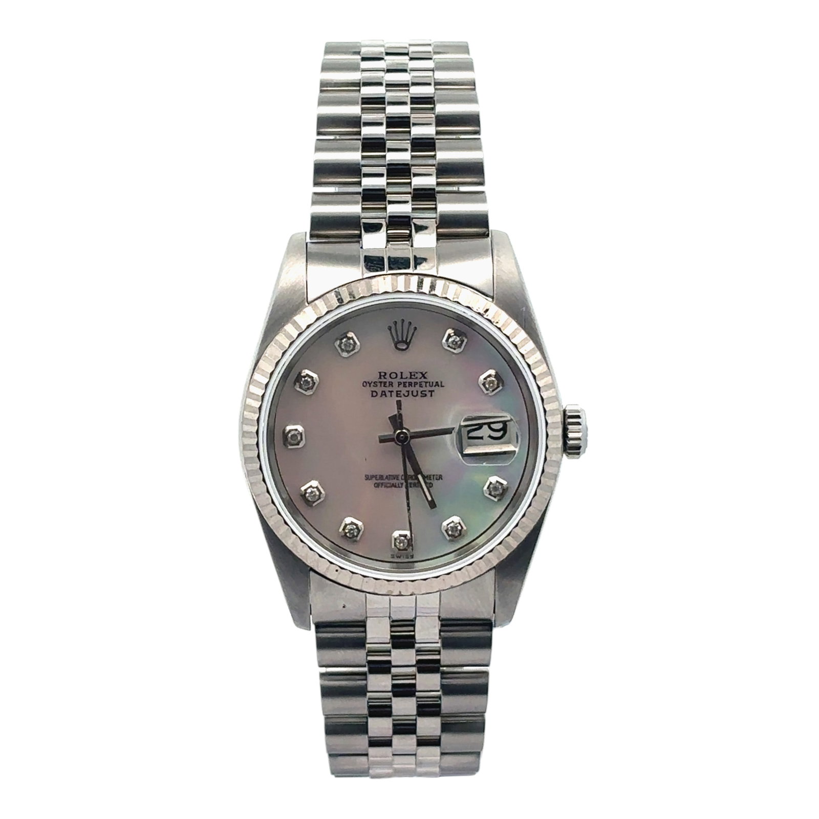 Rolex Datejust 16234 Steel White Gold Fluted Bezel Custom MOP Diamond Dial (1 of 4)