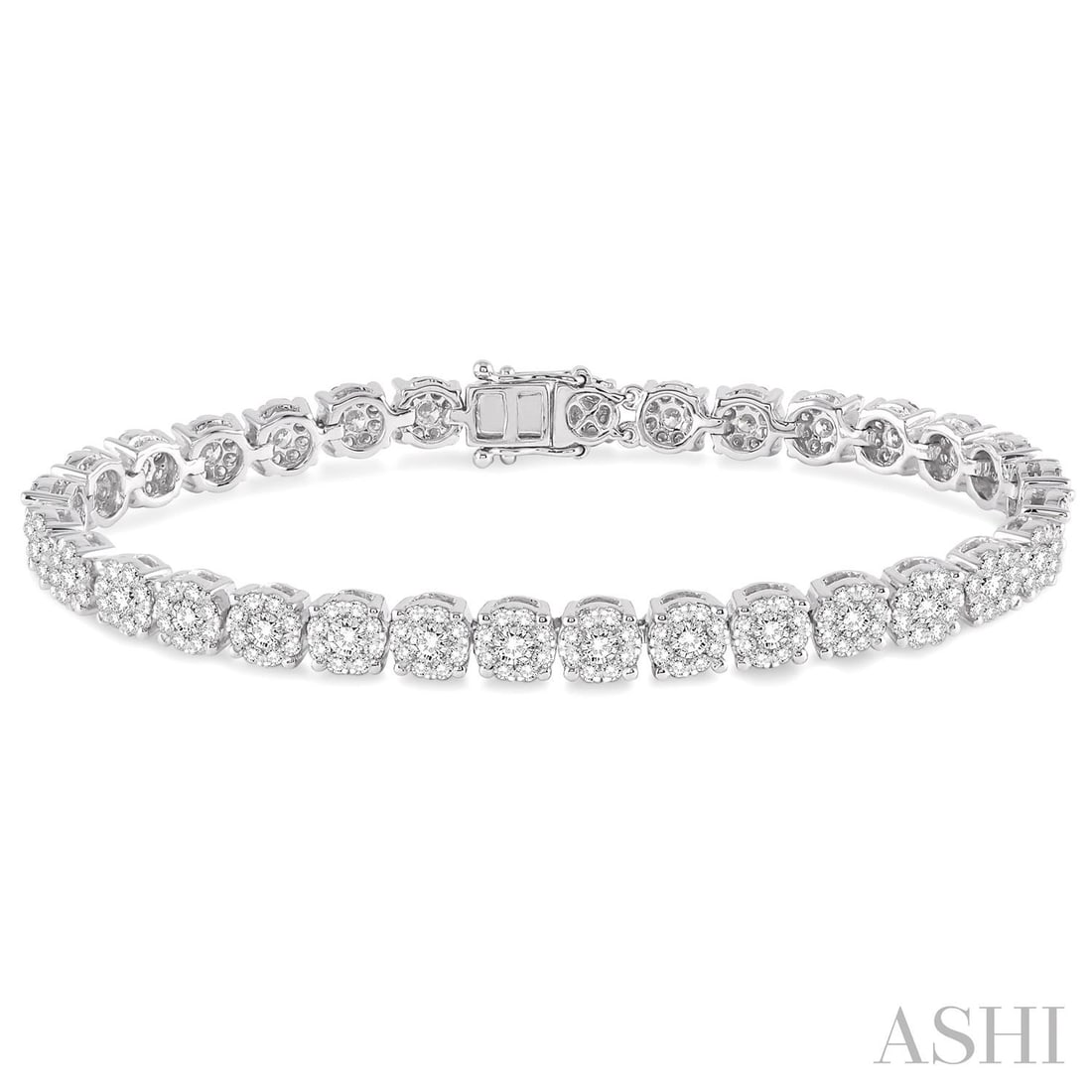 5.31 ctw Diamond Cluster 14K White Gold Tennis Bracelet: A symphony of light and color, this exquisite Cluster tennis bracelet featuring White Diamond embodies the pinnacle of luxury. The gemstones are nestled within a Cluster framework, supported by a subs