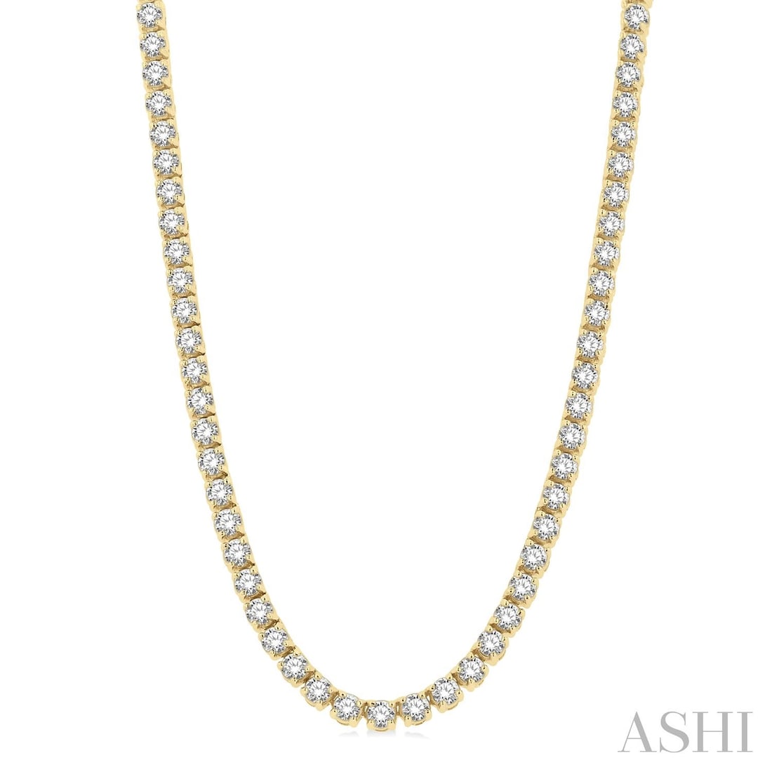 15.01 ctw Diamond 14K Yellow Gold Tennis Necklace: Epitomizing grandeur, this breathtaking Tennis necklace featuring White Diamond stands as a beacon of refined taste. A detailed Tennis gallery secures the stones, rendered in 30.0 grams of lustrous 14