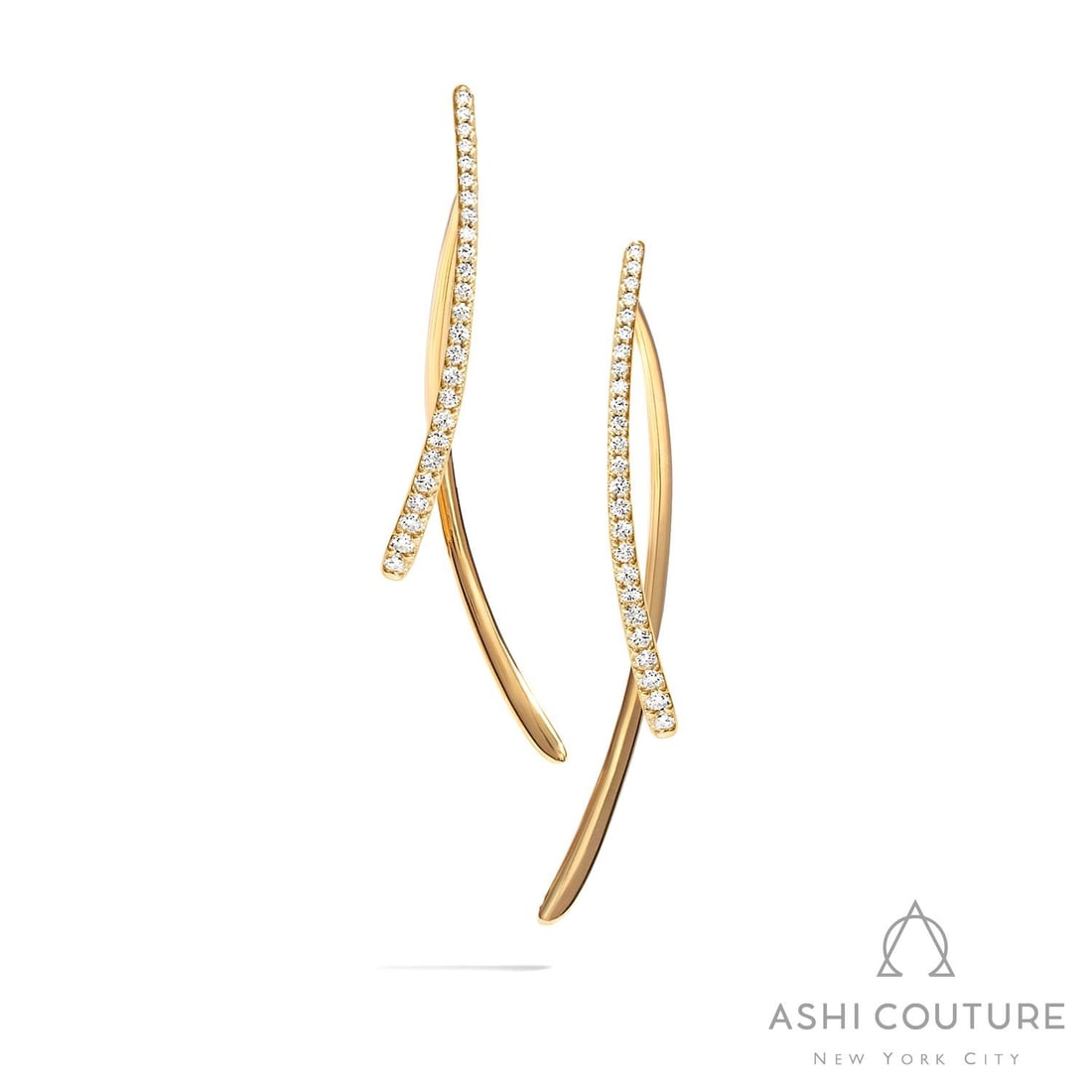 Duchess 0.98 ctw Diamond Long Curved Double Dangle 18K Yellow Gold Earrings: Timeless and sophisticated, this breathtaking Curved Double Dangle pair of earrings featuring White Diamond radiates enduring beauty. Expertly mounted in a Drop setting, the earrings is crafted in 7.7