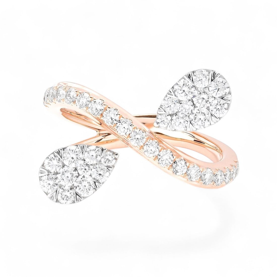 1.19 Ctw Toi Et Moi Cluster White Diamond Modern 18K Rose & White Gold Ring - Certified: Defining modern elegance, this magnificent Toi Et Moi Cluster ring featuring Natural Diamonds captures the essence of style. The gemstones are nestled within a Bypass framework, supported by a substan