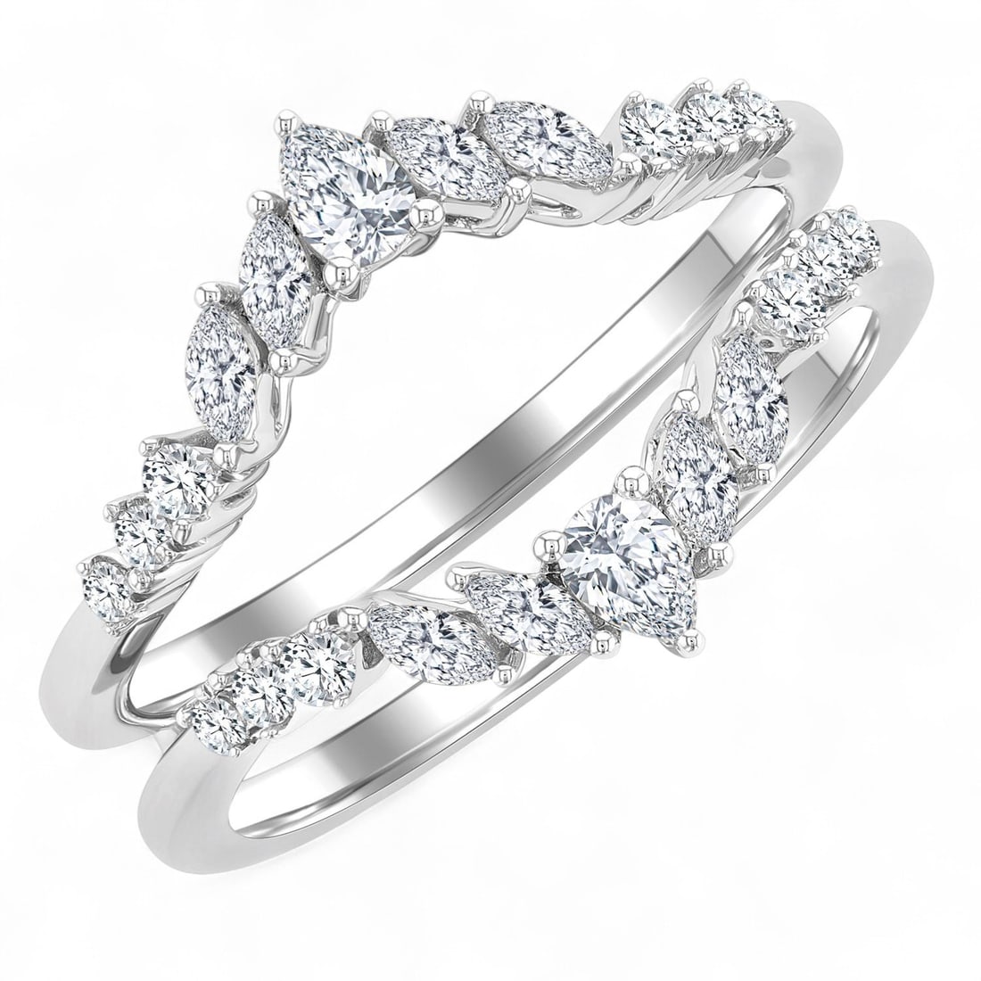 0.56 Ctw Chevron Pear Marquise Round Cut Insert Diamond Modern 14K White Gold Ring - Certified: A symphony of light and color, this magnificent Chevron Pear Marquise Round Cut Insert ring featuring Natural Diamonds embodies the pinnacle of luxury. The gemstones are nestled within an Insert Ring 