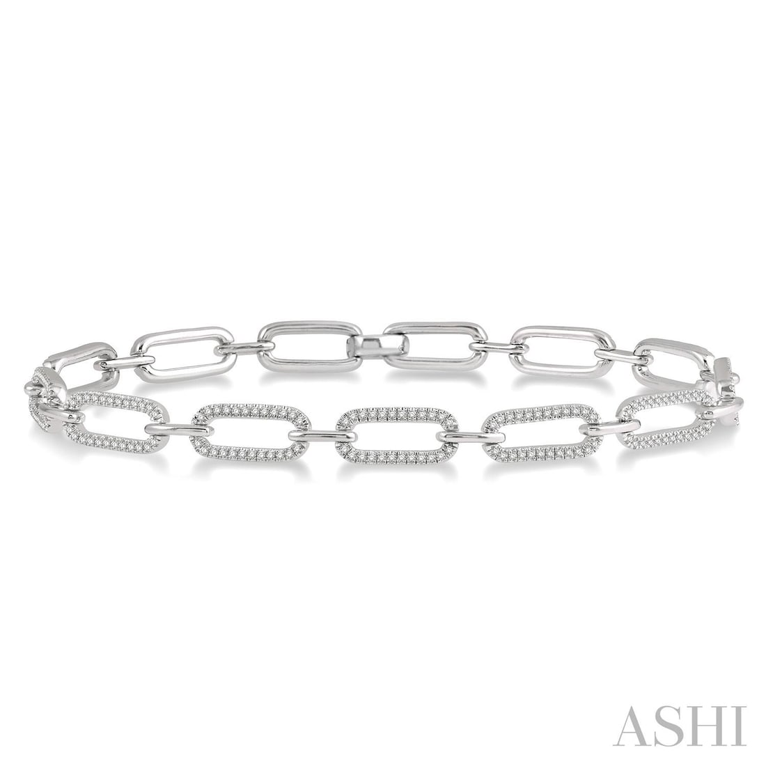 1.02 ctw White Diamond Paperclip 14K White Gold Bracelet: Exuding opulence and grace, this stunning Paperclip bracelet featuring White Diamond is crafted for the distinguished. A detailed Pave Link gallery secures the stones, rendered in 8.6 grams of lustrou