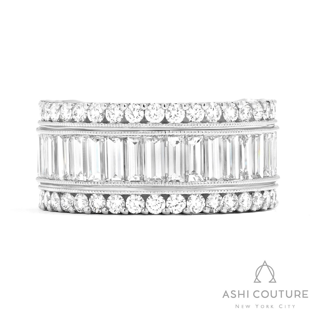 2.88 ctw Baguette Diamond Wide Band 18K White Gold Ring (1 of 3)
