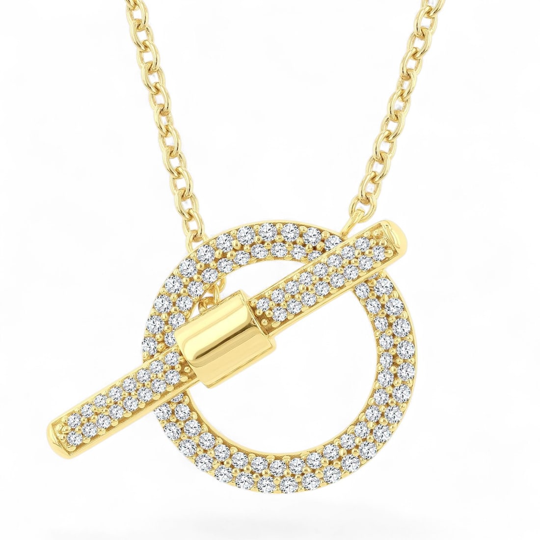 0.54 Ctw Circle Toggle White Diamond Modern 14K Yellow Gold Necklace - Certified: A testament to superior craftsmanship, this stunning Circle Toggle necklace featuring Natural Diamonds is unparalleled. A detailed Pave gallery secures the stones, rendered in 3.85 grams of lustrous 1