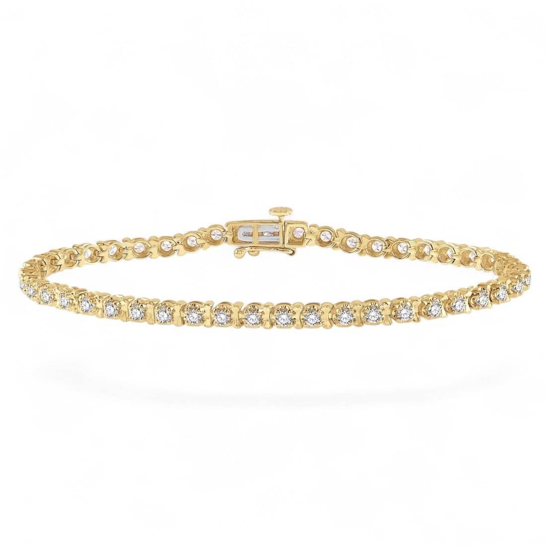 2.0 Ctw Tennis Tulip White Diamond Modern 14K Yellow Gold Bracelet - Certified: An exquisite masterpiece of haute joaillerie, this magnificent Tennis Tulip bracelet featuring Natural Diamonds is a true treasure. Showcasing the gems in a Prong arrangement, the bracelet consists of