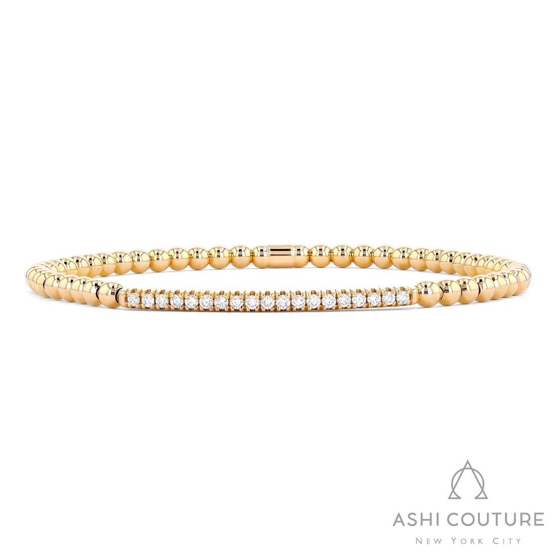 Duchess Sereno 0.3 ctw White Diamond Stretch 18K Yellow Gold Bracelet: Captured in a moment of brilliance, this elegant Stretch bracelet featuring White Diamond speaks to the connoisseur. Securely held in a classic Line design, the bracelet is forged from 6.1 grams of hi