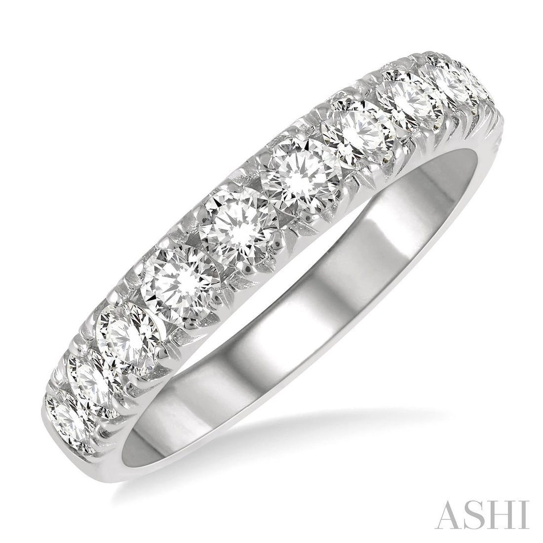 1.0 ctw Round Diamond 11-Stone Half-Eternity 14K White Gold Wedding Band: Timeless and sophisticated, this elegant Half-Eternity ring featuring White Diamond radiates enduring beauty. Expertly mounted in a Half-Eternity Band setting, the ring is crafted in 3.5 grams of soli
