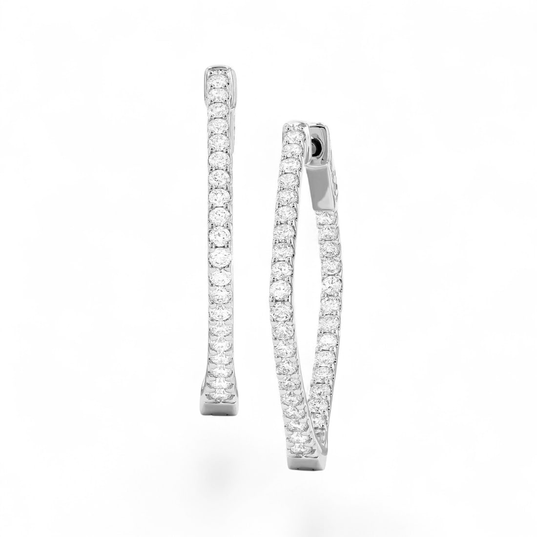 1.31 Ctw Duchess Square Hoop White Diamond Modern 18K White Gold Earrings - Certified (1 of 3)