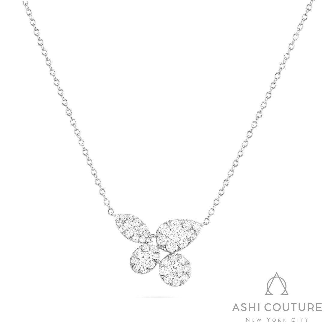 1.44 ctw Diamond Fiori Cluster 18K White Gold Necklace: Captured in a moment of brilliance, this magnificent Fiori Floral Cluster necklace featuring Natural Diamonds speaks to the connoisseur. The gemstones are nestled within a Cluster framework, supported