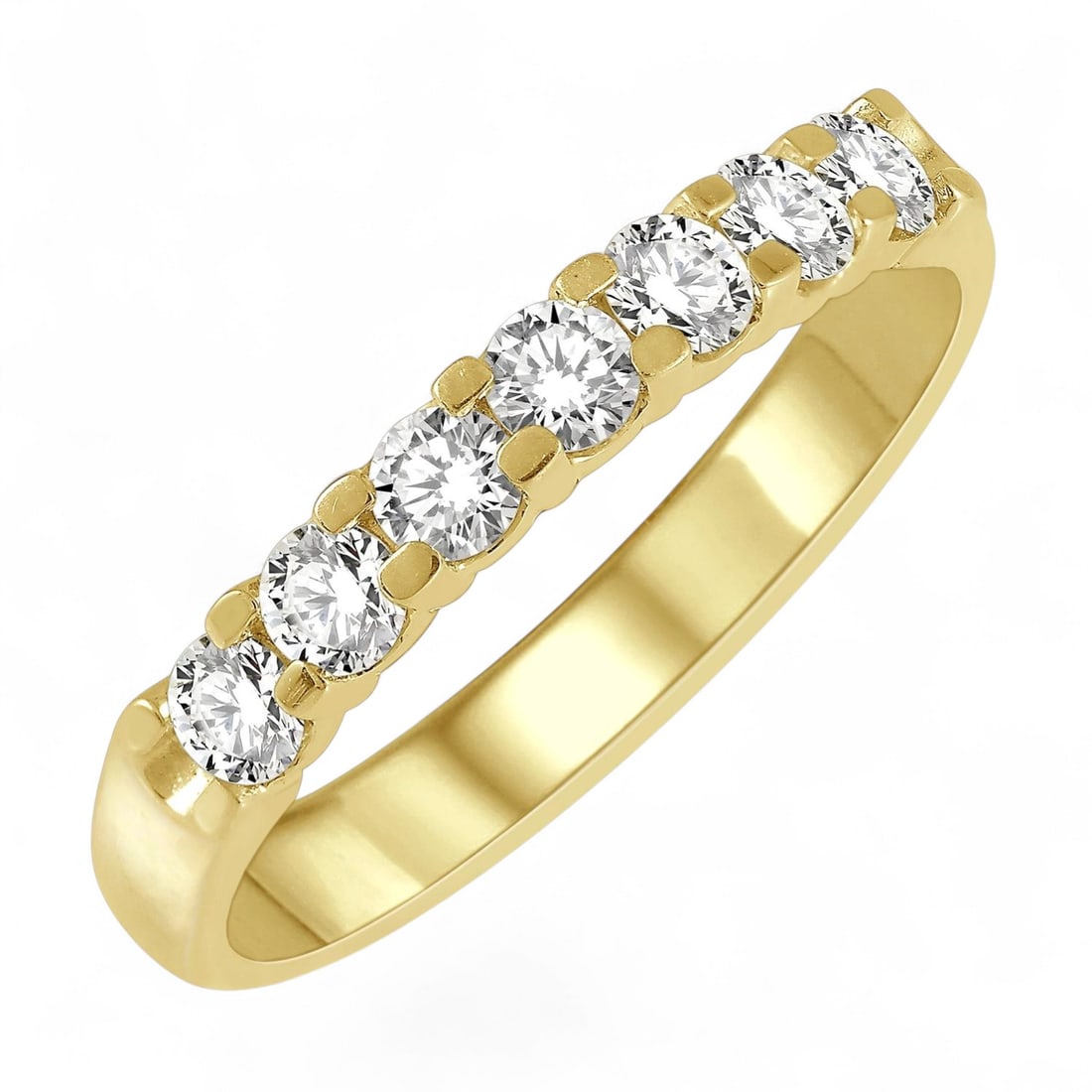 0.77 Ctw 7 Stone Round Wedding Band Diamond Modern 14K Yellow Gold Ring - Certified: A testament to superior craftsmanship, this magnificent 7 Stone Wedding Band ring featuring Natural Diamonds is unparalleled. A detailed Prong gallery secures the stones, rendered in 3.0 grams of lust