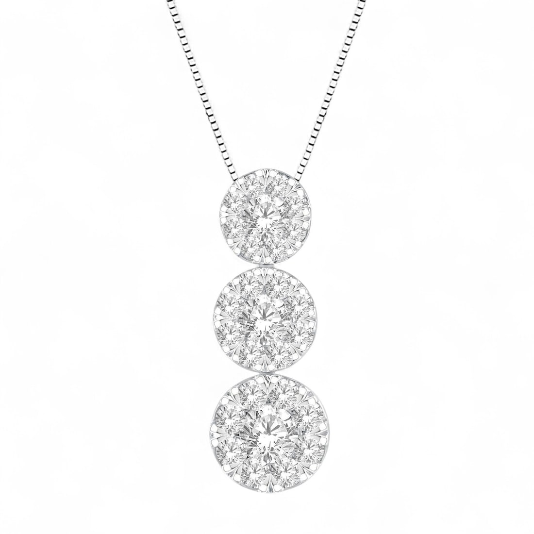 0.24 Ctw Cluster Three Stone White Diamond Modern 14K White Gold Pendant - Certified: Epitomizing grandeur, this magnificent Cluster Three Stone pendant featuring Natural Diamonds stands as a beacon of refined taste. Crafted with precision, the Three-Stone setting is seamlessly integra