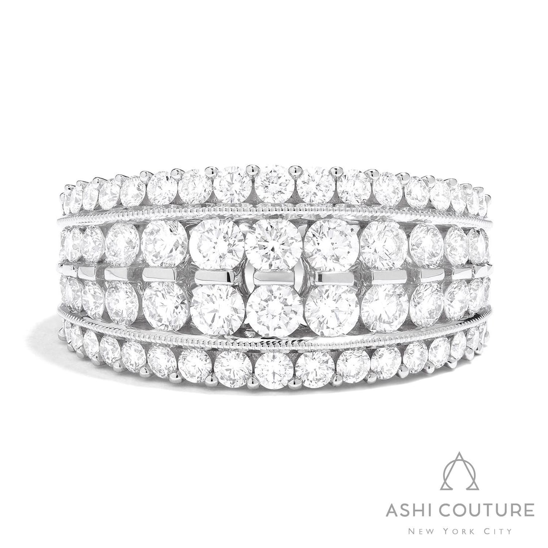 2.02 ctw Duchess Classic 4-Row Diamond Band 18K White Gold Ring: Timeless and sophisticated, this stunning 4-Row Band ring featuring White Diamond radiates enduring beauty. The gemstones are nestled within a Multi-Row Band framework, supported by a substantial 7.15