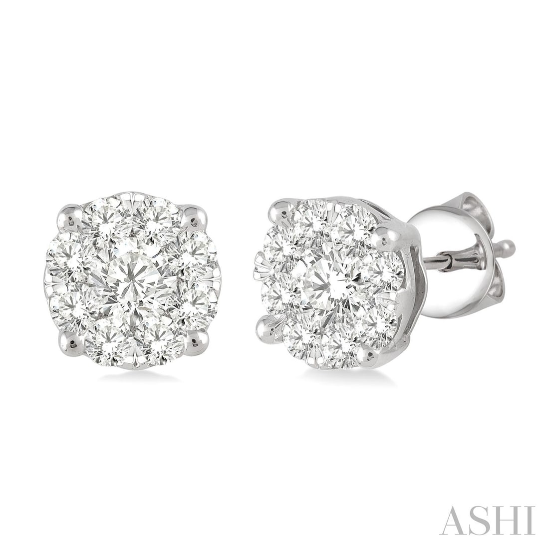 1.04 ctw Round Cut Diamond Cluster 14K White Gold Stud Earrings: Exuding opulence and grace, this elegant Cluster pair of earrings featuring White Diamond is crafted for the distinguished. Showcasing the gems in a Cluster arrangement, the earrings consist of 2.75 g