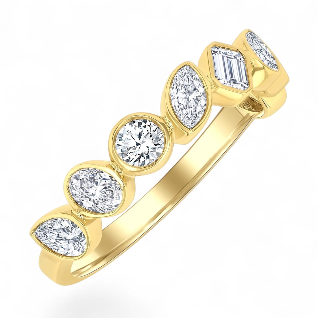 1.0 Ctw Bezel Set Mixed Diamond Modern 14K Yellow Gold Ring - Certified: Timeless and sophisticated, this magnificent Bezel Set Mixed Diamond Fashion ring featuring Natural Diamonds radiates enduring beauty. Securely held in a classic Band design, the ring is forged from 2