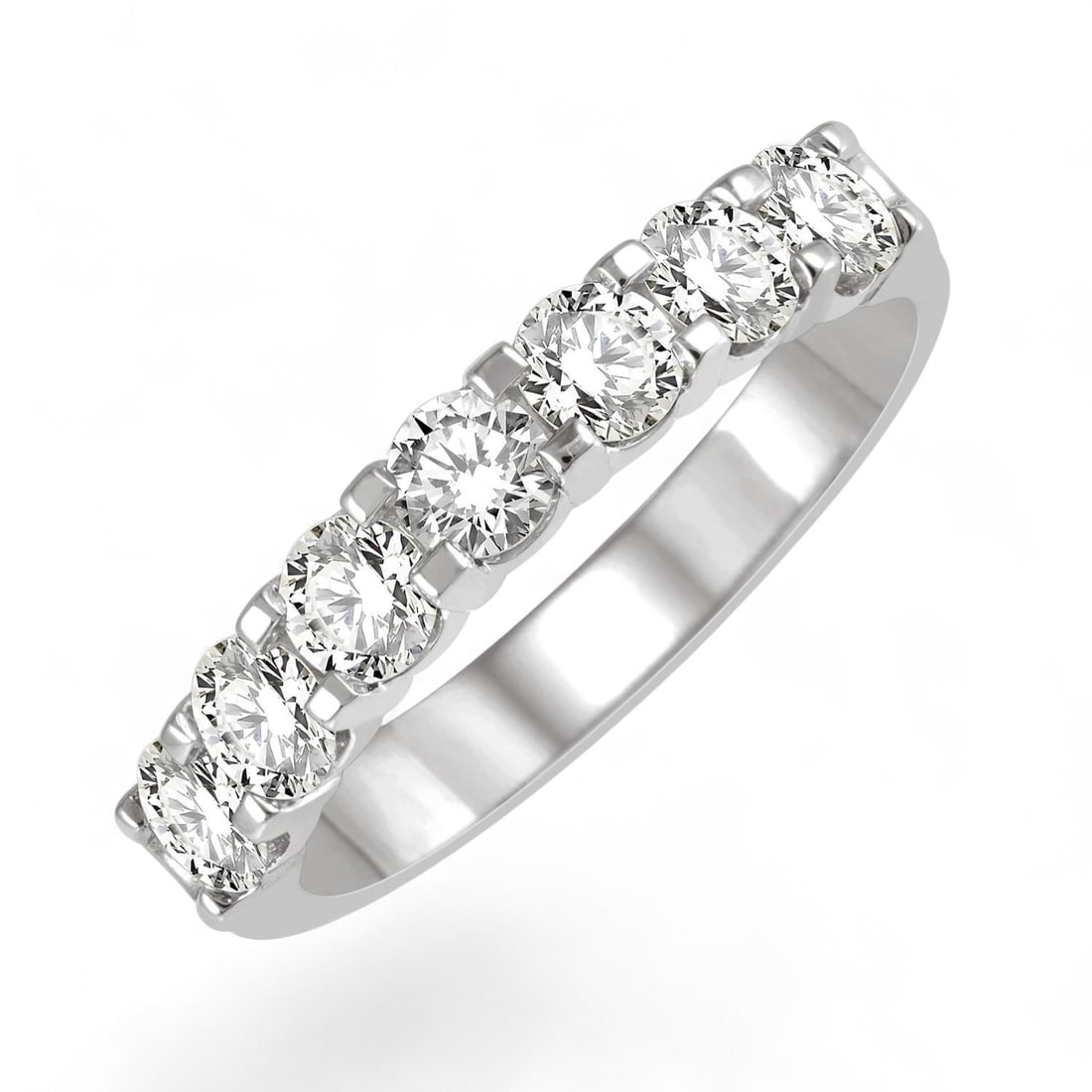 1.0 Ctw 7 Stone Wedding White Diamond Modern 14K White Gold Ring - Certified: An exquisite masterpiece of haute joaillerie, this magnificent 7 Stone Wedding Band ring featuring Natural Diamonds is a true treasure. A detailed Prong gallery secures the stones, rendered in 3.15 gr