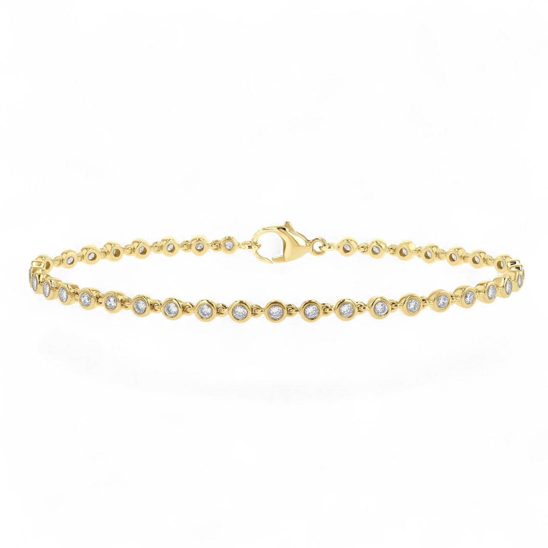 1.01 Ctw Bezel Set Tennis White Diamond Modern 14K Yellow Gold Bracelet - Certified: Timeless and sophisticated, this stunning Bezel Set Tennis bracelet featuring Natural Diamonds radiates enduring beauty. The gemstones are nestled within a Bezel framework, supported by a substantial 