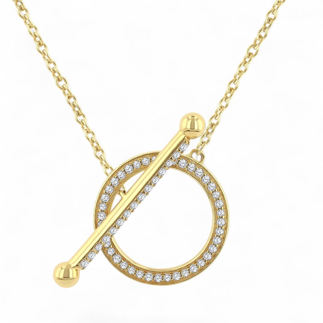 0.34 Ctw Circle Toggle Diamond Modern 10K Yellow Gold Necklace - Certified: Rare and radiant, this elegant Circle Toggle necklace featuring Natural Diamonds offers a touch of the extraordinary. Showcasing the gems in a Toggle arrangement, the necklace consists of 2.65 grams o
