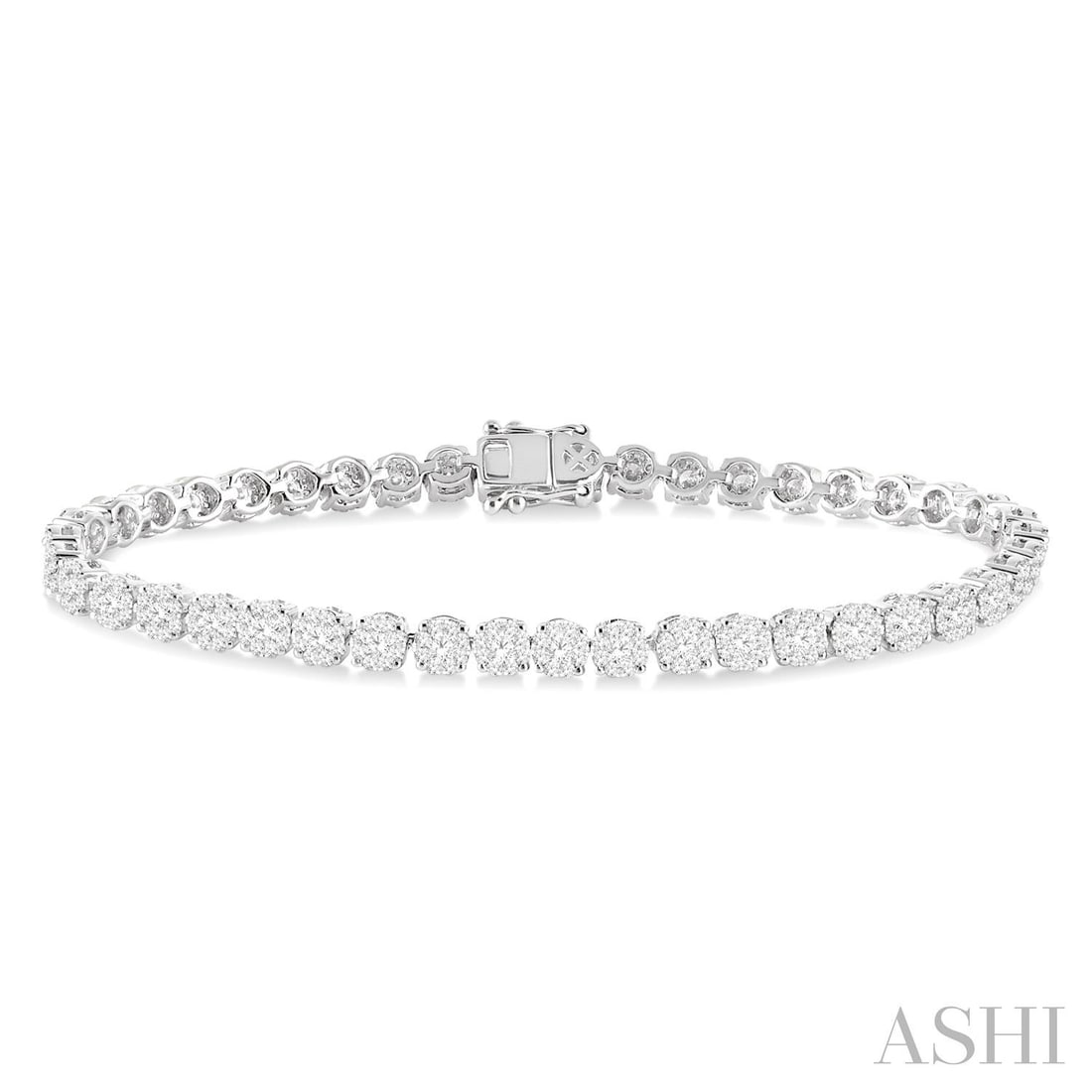 3.01 ctw Cluster Diamond Tennis Bracelet 14K White Gold: Defining modern elegance, this breathtaking Cluster bracelet featuring White Diamond captures the essence of style. The gemstones are nestled within a Cluster framework, supported by a substantial 11.