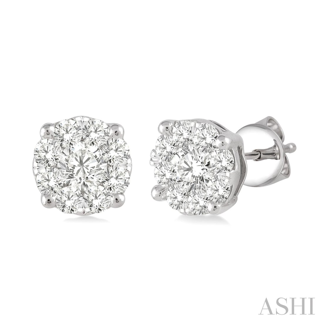 0.76 ctw Cluster White Diamond Stud 14K White Gold Earrings: An exquisite masterpiece of haute joaillerie, this stunning Cluster pair of earrings featuring White Diamond is a true treasure. Showcasing the gems in a Cluster arrangement, the earrings consists of 