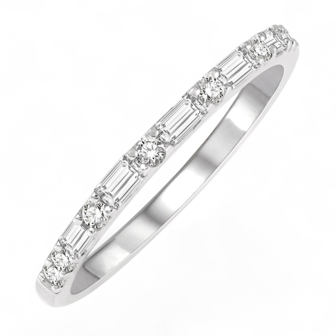 0.33 Ctw Alternating Baguette And Round Cut Diamond Modern 14K White Gold Ring - Certified: A symphony of light and color, this magnificent Alternating Baguette and Round Cut Wedding Band ring featuring Natural Diamonds embodies the pinnacle of luxury. Expertly mounted in a Band setting, the