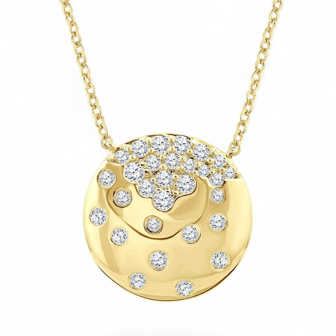 0.2 Ctw Circle Mosaic Fashion Diamond Modern 10K Yellow Gold Pendant - Certified: Defining modern elegance, this magnificent Circle Mosaic Fashion pendant featuring Natural Diamonds captures the essence of style. Securely held in a classic Integrated design, the pendant is forged f