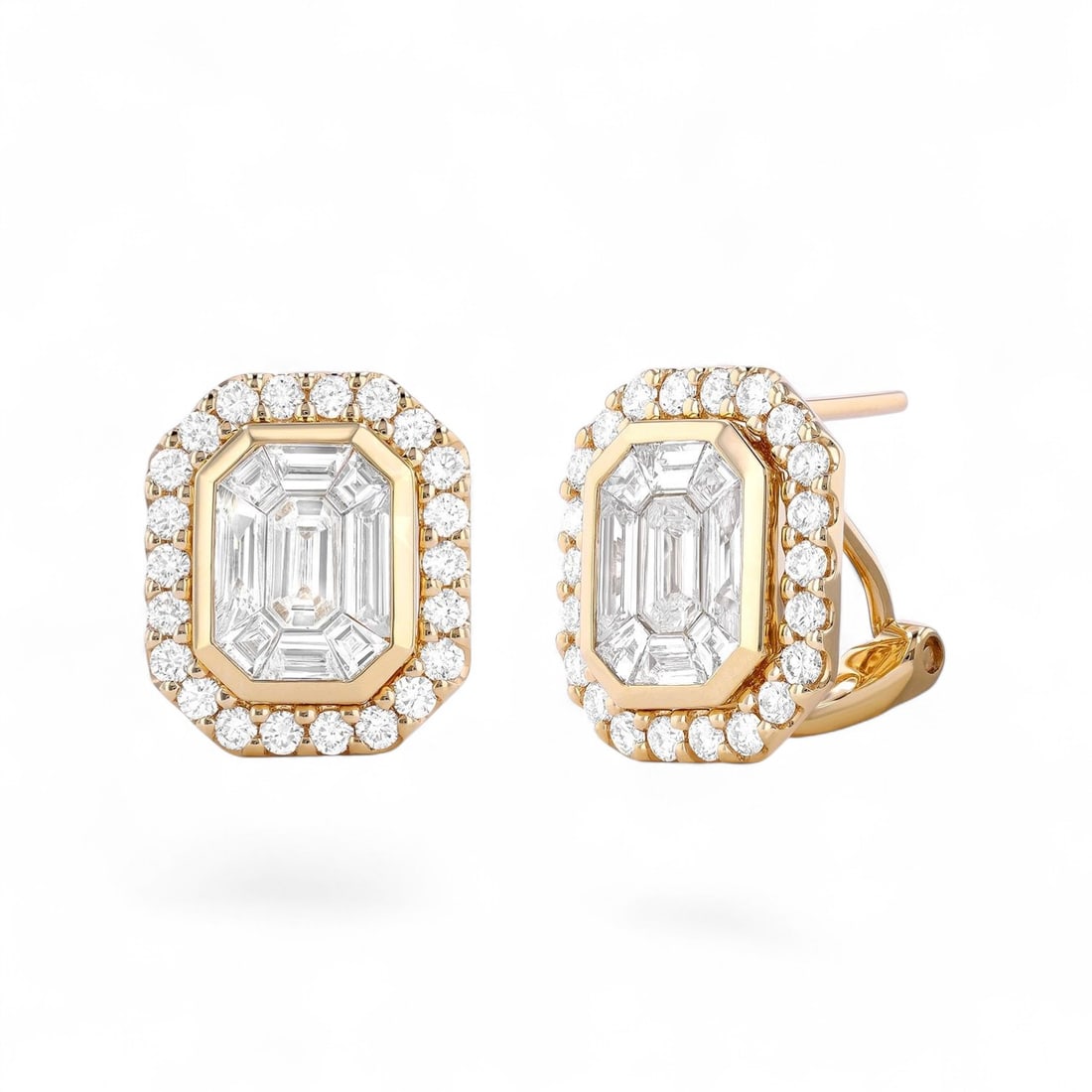 1.66 Ctw Empress Mosaic Halo White Diamond Modern 18K Yellow Gold Earrings - Certified: Rare and radiant, this stunning Empress Mosaic Halo pair of earrings featuring Natural Diamonds offers a touch of the extraordinary. Crafted with precision, the Halo setting is seamlessly integrated i