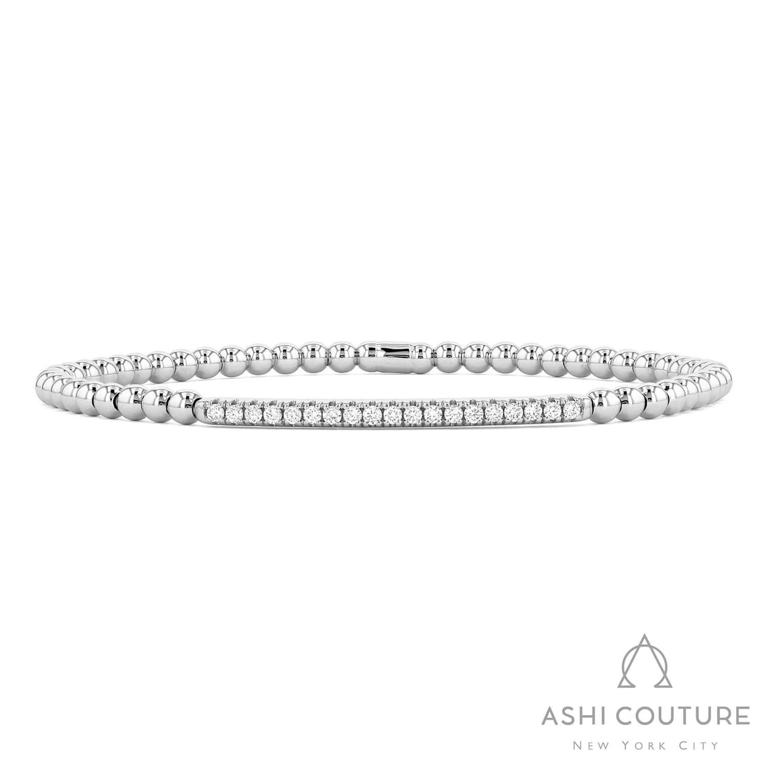 0.30 ctw White Diamond 18k White Gold Bracelet: Defining modern elegance, this elegant Sereno Stretch bracelet featuring White Diamonds captures the essence of style. The gemstones are nestled within a Bar framework, supported by a substantial 6.1 