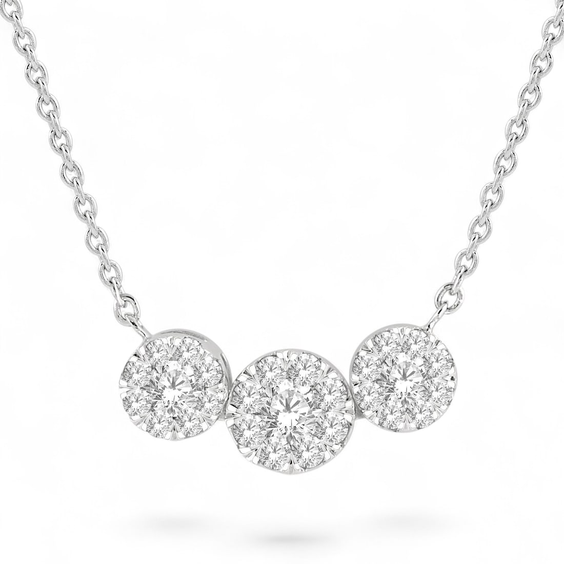 0.35 Ctw 3-Stone Cluster Round White Diamond Modern 14K White Gold Necklace - Certified: A testament to superior craftsmanship, this stunning 3-Stone Cluster necklace featuring Natural Diamonds is unparalleled. Crafted with precision, the Cluster setting is seamlessly integrated into 0.75