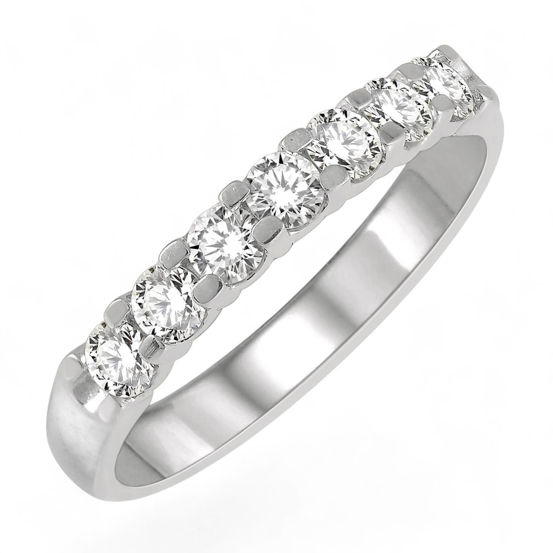 0.77 Ctw 7 Stone Wedding Band White Diamond Modern 14K White Gold Ring - Certified: An exquisite masterpiece of haute joaillerie, this stunning 7 Stone Wedding Band ring featuring Natural Diamonds is a true treasure. Crafted with precision, the Prong setting is seamlessly integrated 
