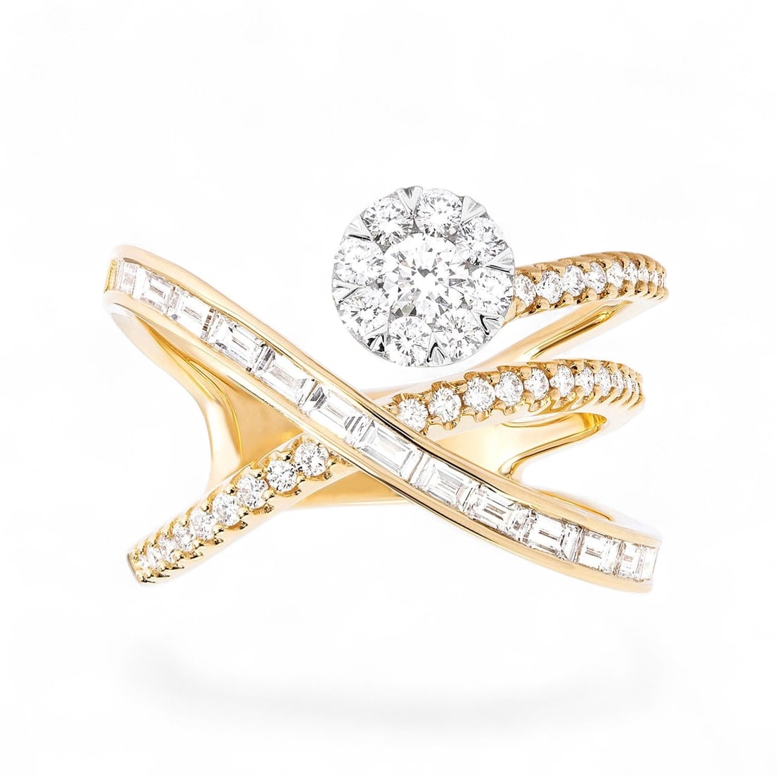 1.14 Ctw Cluster White Diamond Modern 18K Yellow And White Gold Ring - Certified: Epitomizing grandeur, this magnificent Cluster ring featuring Natural Diamonds stands as a beacon of refined taste. Crafted with precision, the Cluster setting is seamlessly integrated into 5.6 grams 
