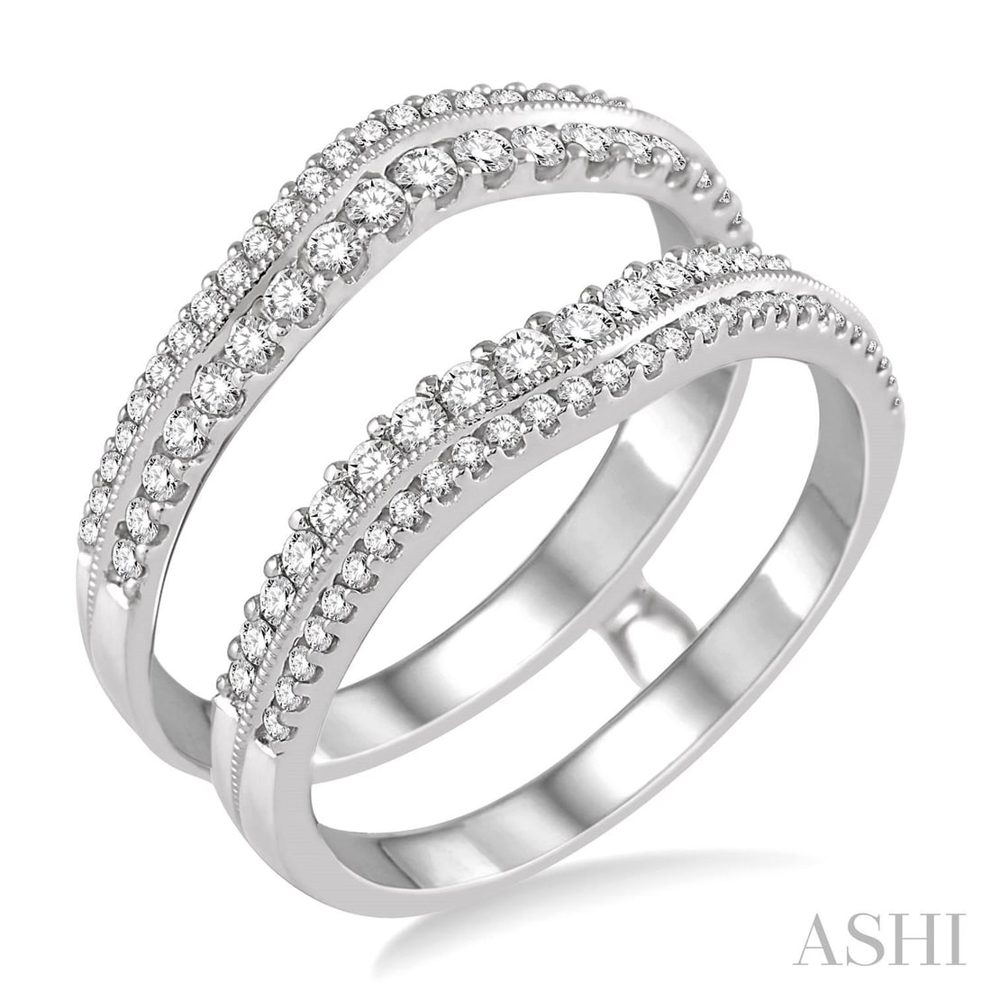 0.66 ctw White Diamond 14K White Gold Insert Ring: Captured in a moment of brilliance, this stunning Double Row ring featuring White Diamond speaks to the connoisseur. The gemstones are nestled within a Pave framework, supported by a substantial 4.45 