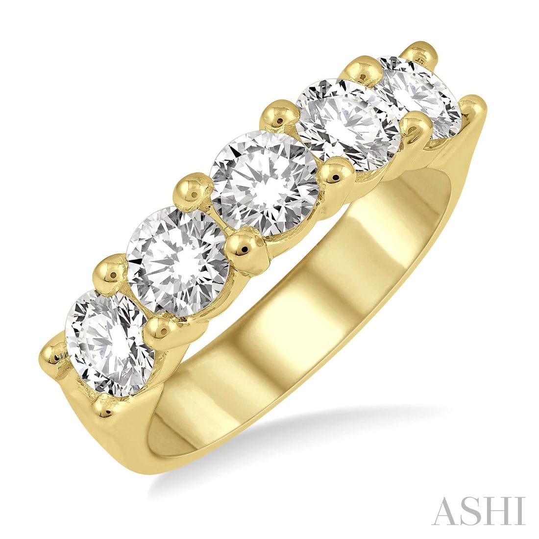 2.0 ctw Diamond 5-Stone Wedding Band 14K Yellow Gold Ring: Captured in a moment of brilliance, this stunning 5 Stone ring featuring White Diamond speaks to the connoisseur. Expertly mounted in a Five-Stone Band setting, the ring is crafted in 5.7 grams of sol