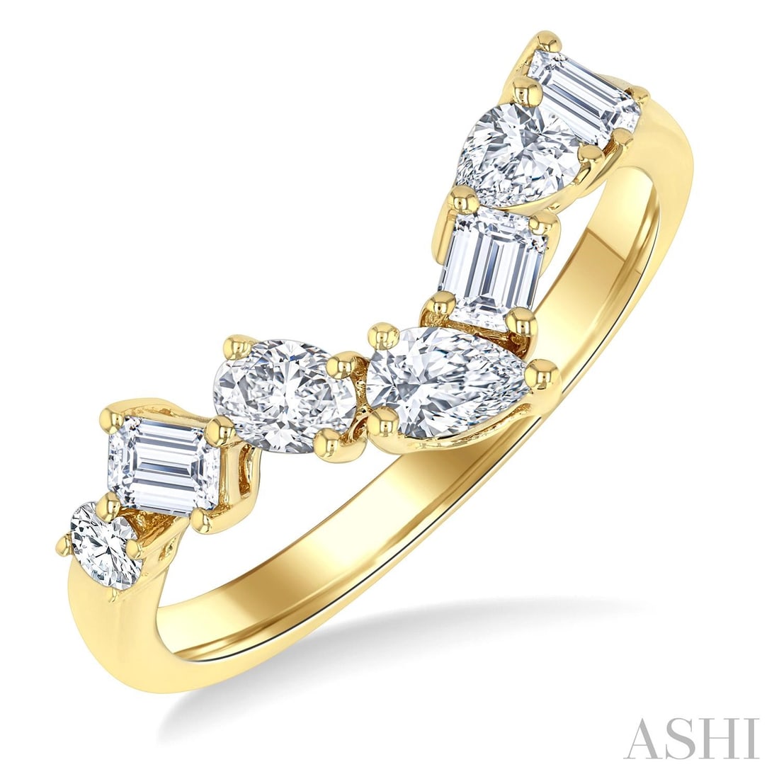 0.83 ctw Mixed Cut Diamond Chevron Band 14K Yellow Gold Ring: Timeless and sophisticated, this exquisite Chevron ring featuring White Diamond radiates enduring beauty. Securely held in a classic Chevron Band design, the ring is forged from 2.55 grams of high-pol
