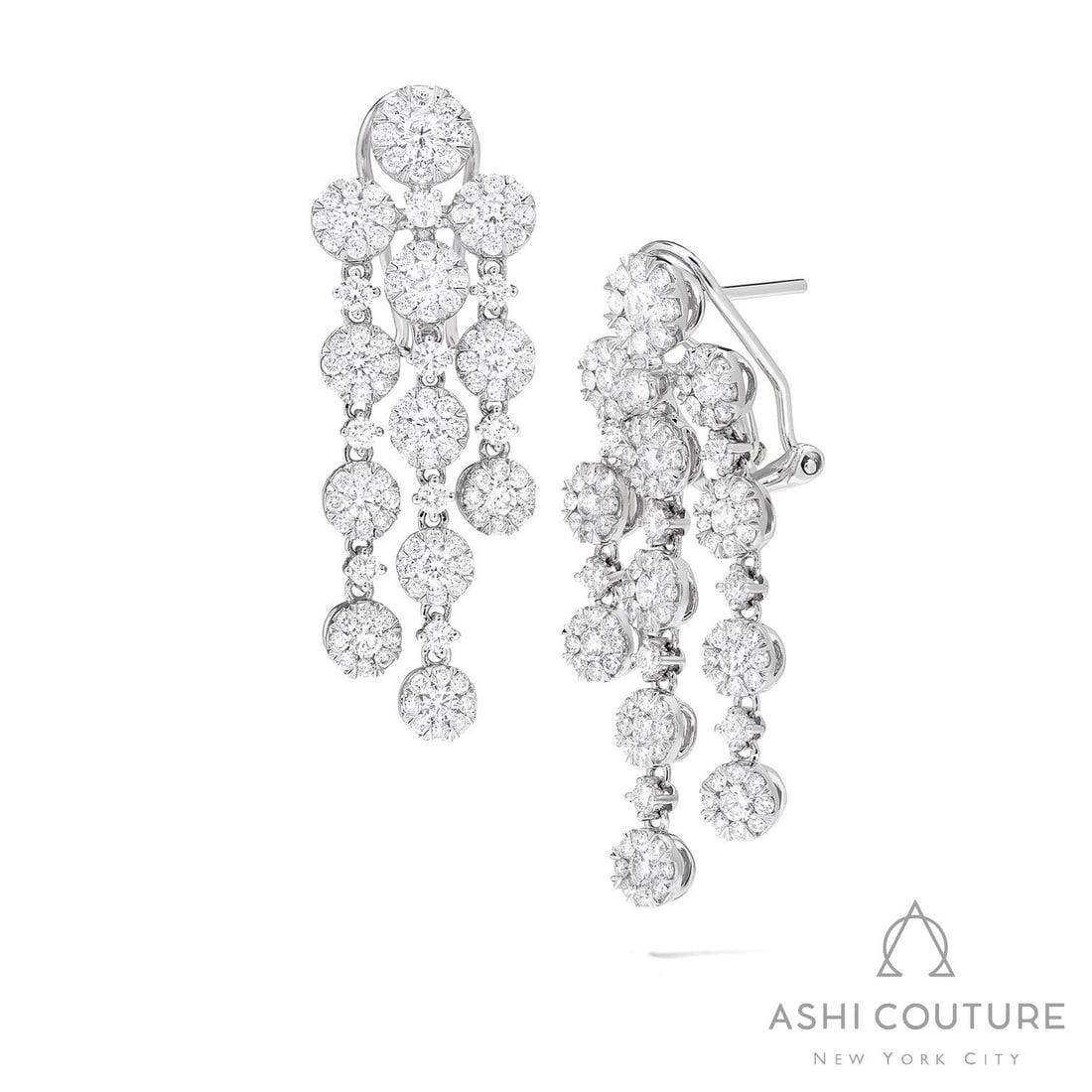 3.49 ctw White Diamond 18K White Gold Earrings: A symphony of light and color, this breathtaking Waterfall Cluster pair of earrings featuring White Diamonds embodies the pinnacle of luxury. The gemstones are nestled within a Cluster framework, supp