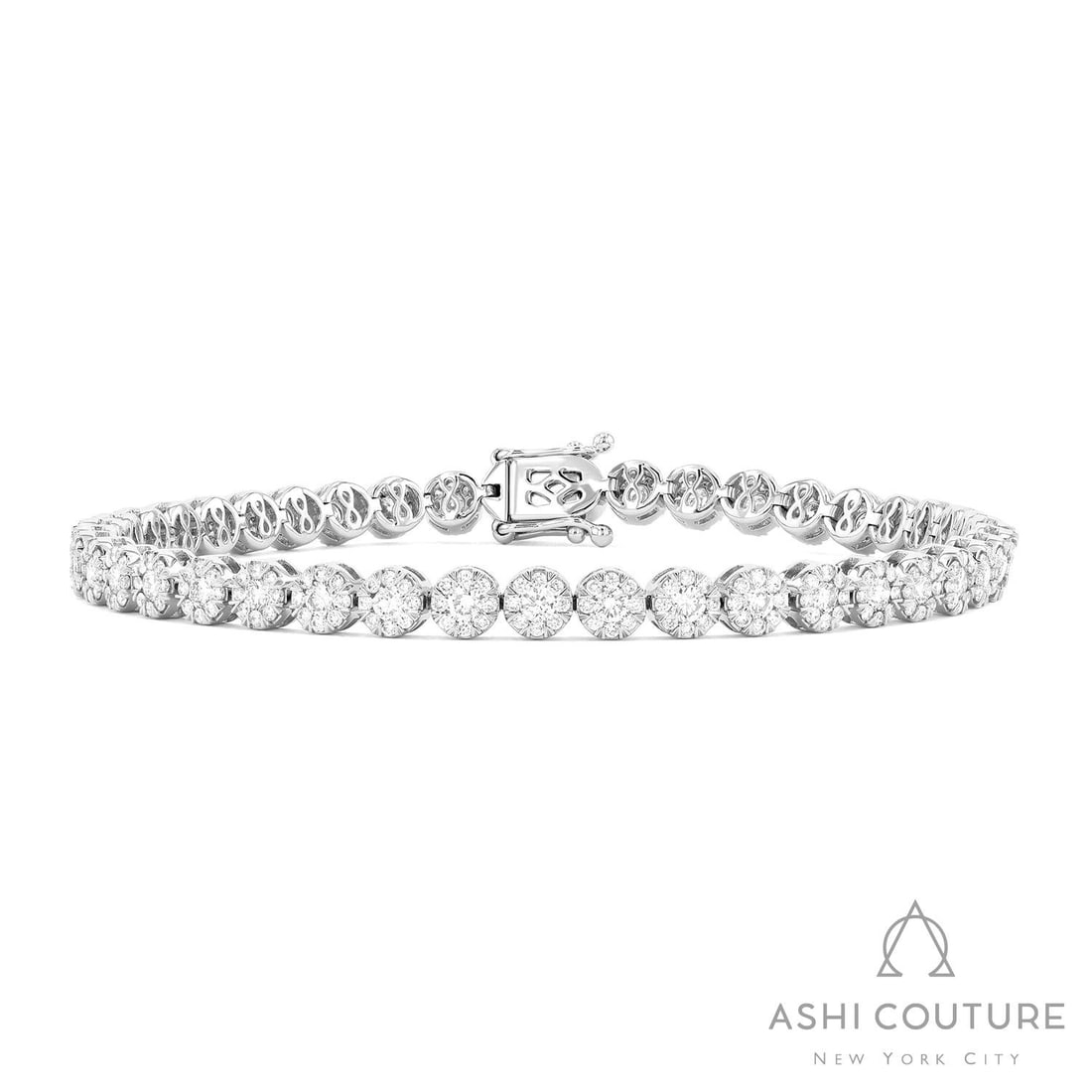 3.05 ctw White Diamond 18K White Gold Tennis Bracelet: Retail Value: $19,425 Epitomizing grandeur, this magnificent Fiori tennis bracelet featuring White Diamond stands as a beacon of refined taste. Securely held in a classic Cluster design, the tennis br