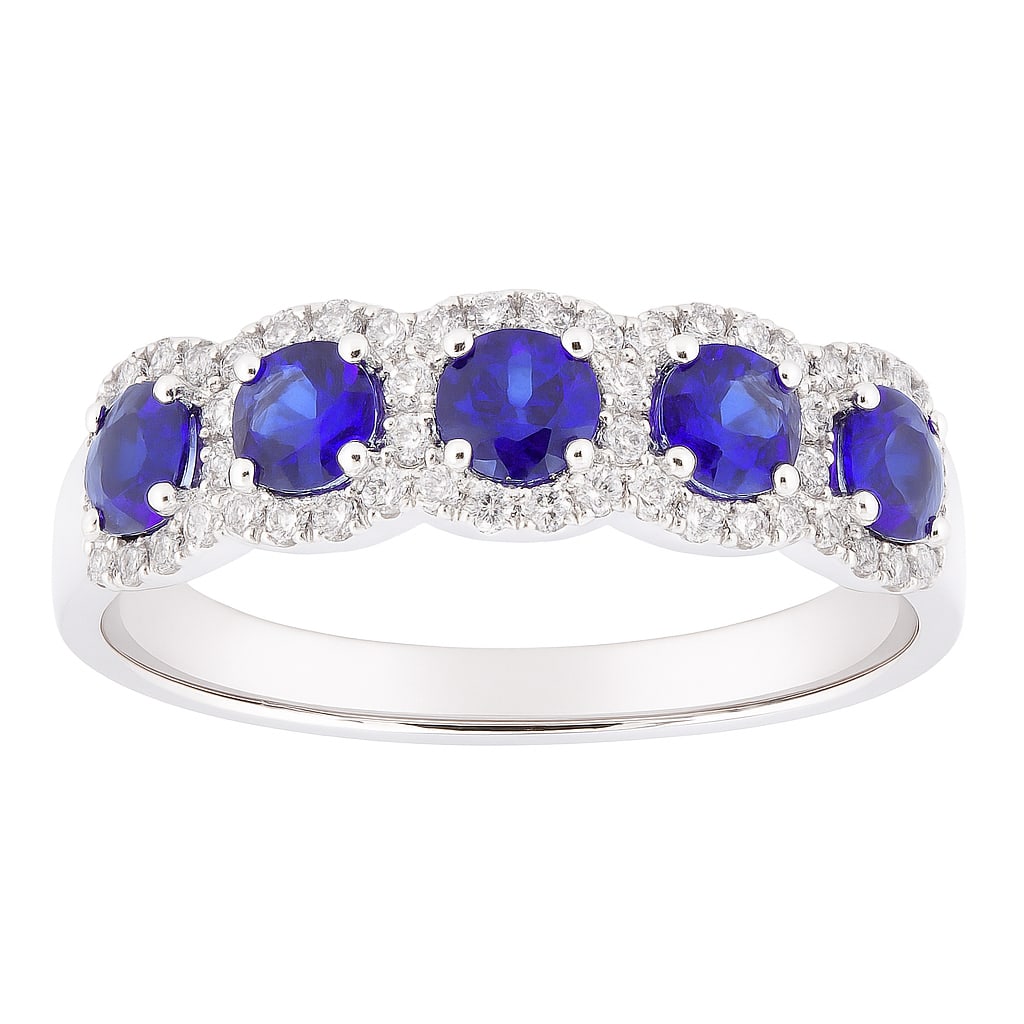Elegant 14K White Gold Ring with Sapphire and Diamond: Exuding opulence and grace, this elegant ring featuring Sapphire and Diamond is crafted for the distinguished. Showcasing the gems in a refined arrangement, the ring consists of 14K White Gold with a 