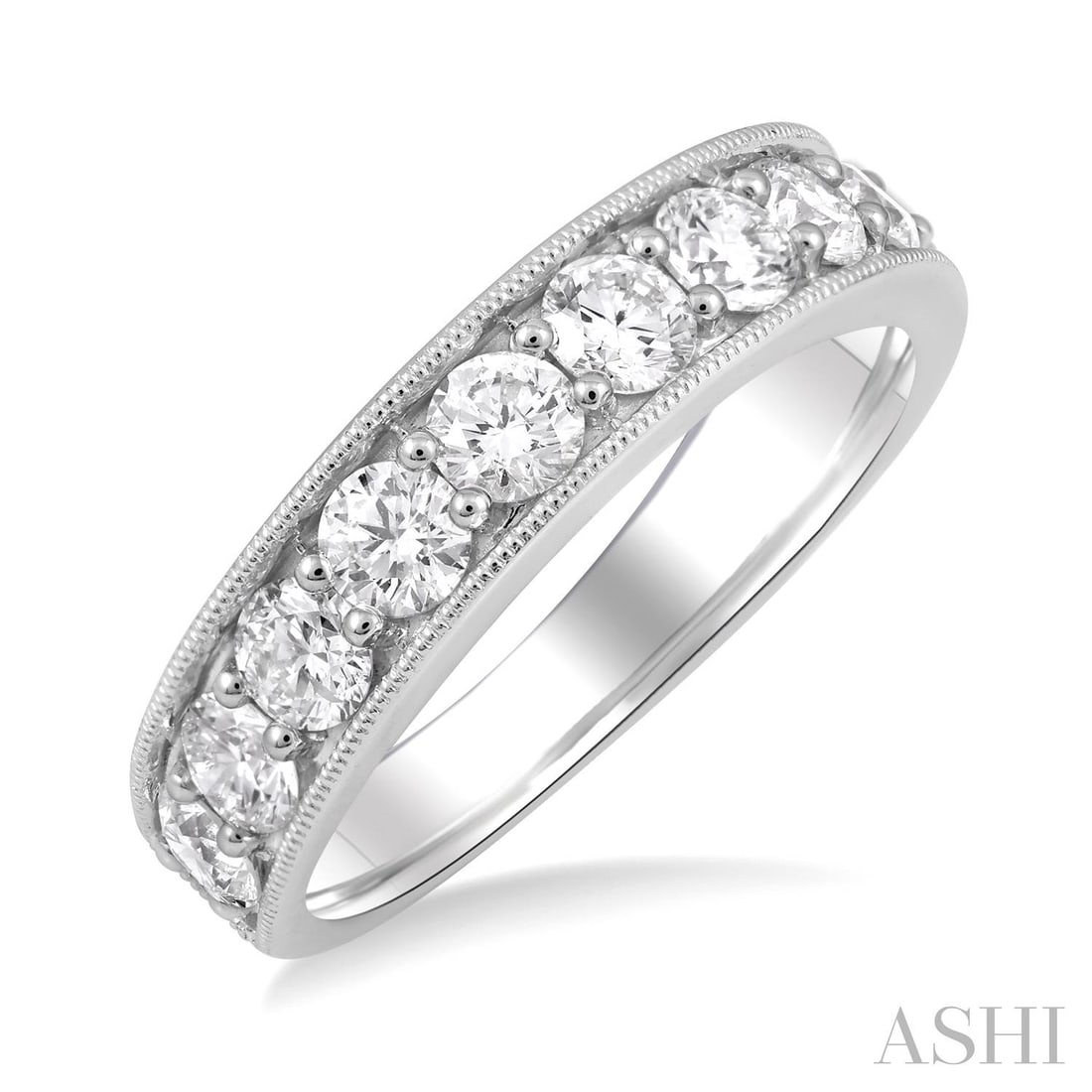 1.51 ctw Round Diamond Milgrain 14K White Gold Wedding Band: A symphony of light and color, this breathtaking Milgrain Band Ring featuring White Diamonds embodies the pinnacle of luxury. Securely held in a classic Band design, the ring is forged from 5.3 grams 