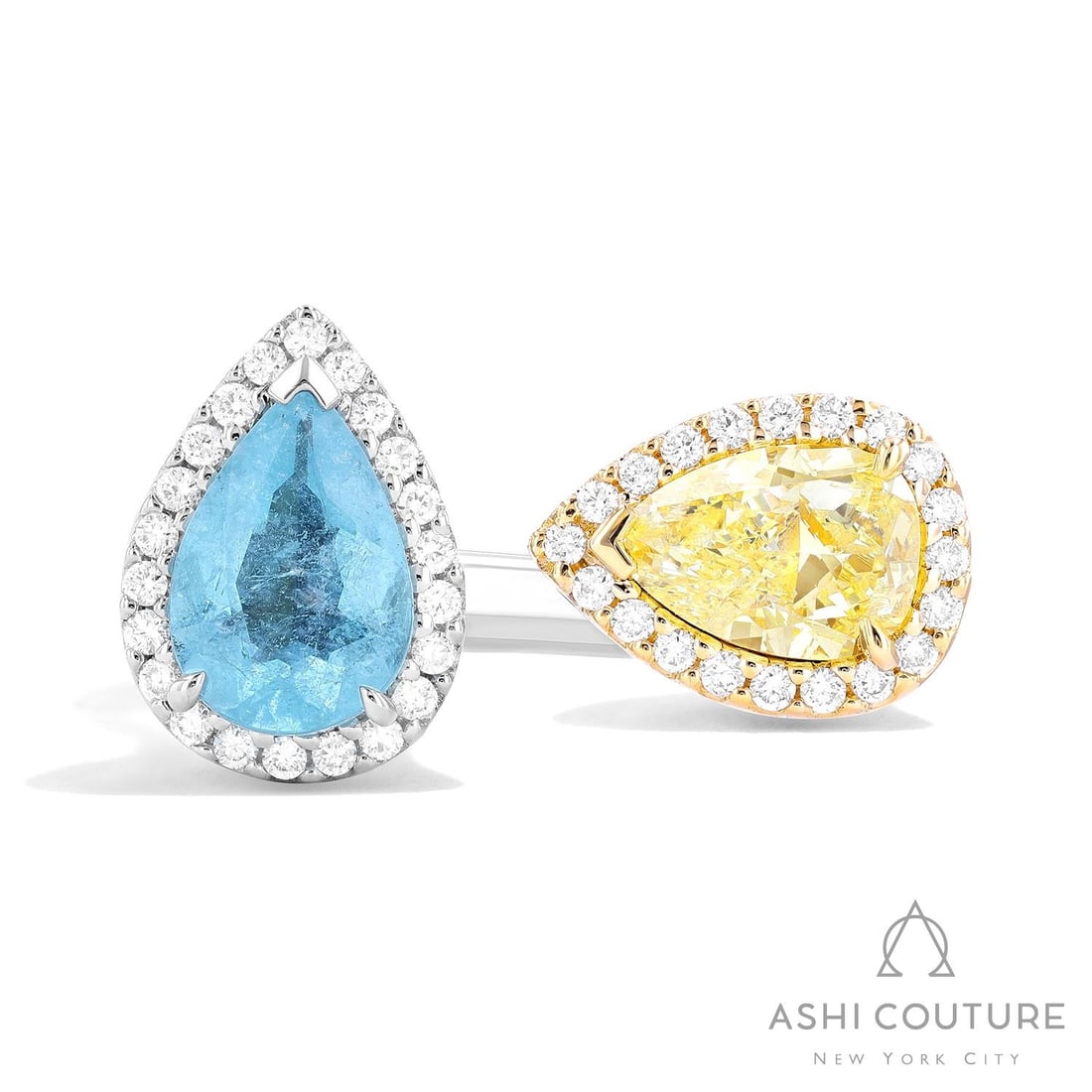 Paraiba Tourmaline and 0.96 ctw Diamond 18K Yellow & White Gold Ring: Retail Value: $21,570 Captured in a moment of brilliance, this stunning Kaleidoscope Open Ring featuring Paraiba Tourmaline, Yellow Diamond, White Diamond speaks to the connoisseur. Showcasing the gem