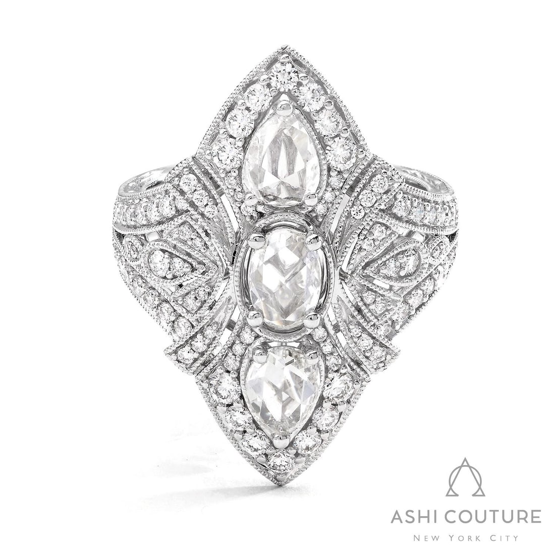 2.24 ctw Diamond Mademoiselle Vintage Cluster 18K White Gold Ring: A symphony of light and color, this magnificent Vintage Cluster ring featuring Colorless Diamond embodies the pinnacle of luxury. The gemstones are nestled within a Cluster framework, supported by a s