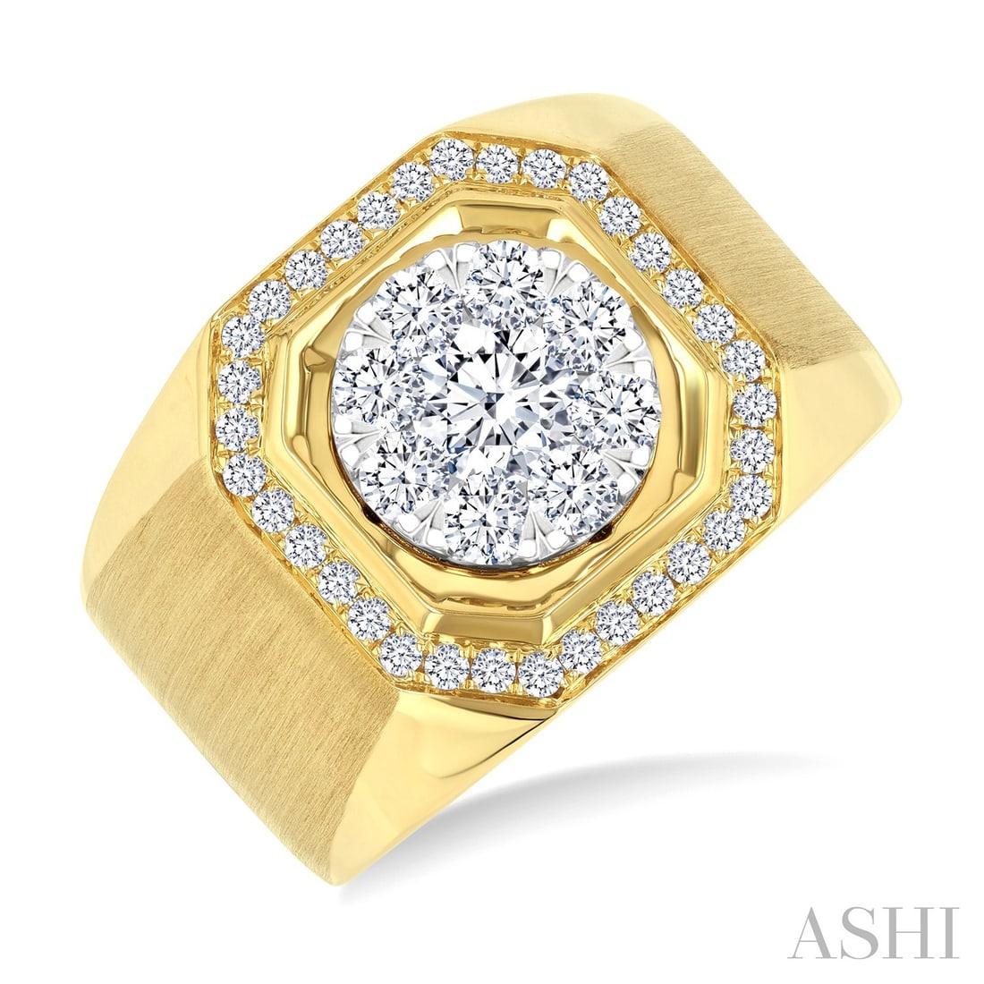1.40 ctw Diamond 10K Yellow & White Gold Men's Ring: Defining modern elegance, this magnificent Cluster ring featuring White Diamonds captures the essence of style. Securely held in a classic Cluster design, the ring is forged from 9.95 grams of high-po