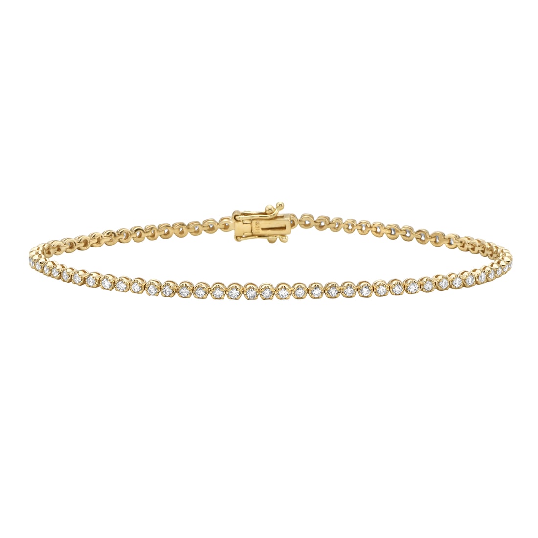 14K Yellow Gold Tennis Bracelet with 1.0ct Round White Diamonds: Elegant and refined, this Tennis Bracelet featuring round-cut white diamonds exudes modern sophistication. Each diamond is meticulously set in a sleek gallery, crafted from 3.9 grams of 14K yellow gol