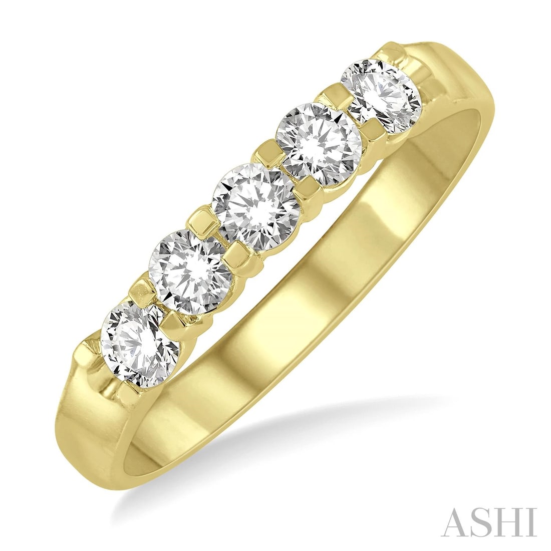 0.50 ctw Five Stone Diamond 14K Yellow Gold Band Ring: Exuding opulence and grace, this elegant Five Stone ring featuring White Diamond is crafted for the distinguished. Crafted with precision, the Five-Stone Band setting is seamlessly integrated into 2.5