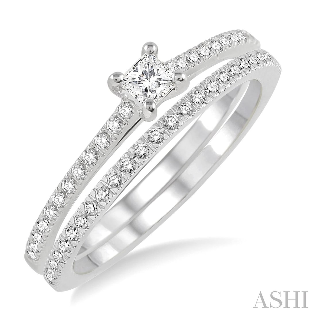0.40 ctw Princess Cut Diamond Bridal Wedding Set 14K White Gold: A testament to superior craftsmanship, this magnificent Bridal Set wedding set featuring White Diamond is unparalleled. Showcasing the gems in a Bridal Set arrangement, the wedding set consists of 4.3