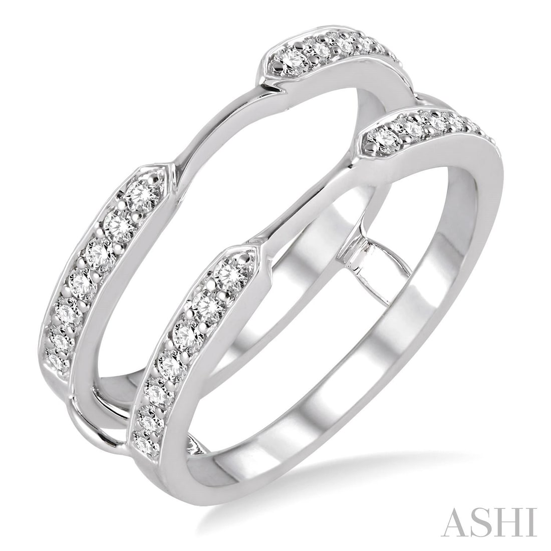 0.36 ctw White Diamond Pave 14K White Gold Insert Ring: Exuding opulence and grace, this elegant Pave ring featuring White Diamond is crafted for the distinguished. Showcasing the gems in an Insert/Guard arrangement, the ring consists of 5.0 grams of 14K W