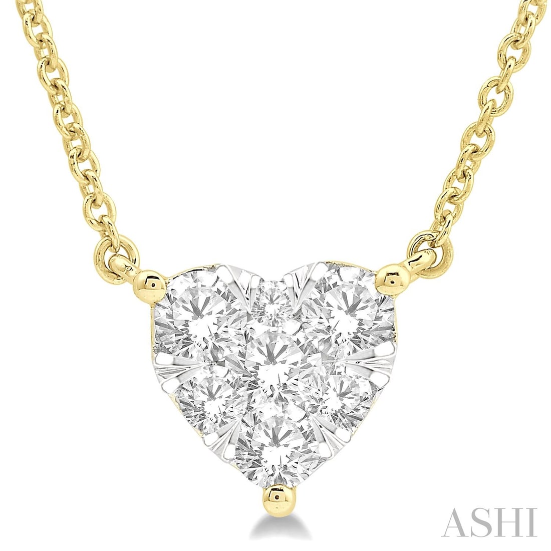 0.5 ctw Cluster Diamond Heart 14K Yellow and White Gold Pendant Necklace: Epitomizing grandeur, this elegant Cluster Heart pendant necklace featuring White Diamond stands as a beacon of refined taste. Showcasing the gems in a Cluster arrangement, the pendant necklace consis