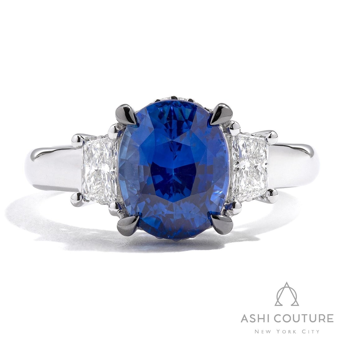 Blue Sapphire and 0.47 ctw White Diamond Platinum Ring: Retail Value: $44,160 A symphony of light and color, this stunning Three-Stone ring featuring Blue Sapphire, White Diamond embodies the pinnacle of luxury. Showcasing the gems in a Three-Stone arrange